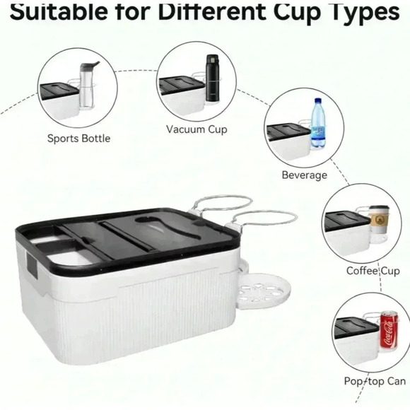 Car Armrest Storage Box with 2 Folding Cup Tissue Holders Multifunctional NEW - Picture 9 of 16